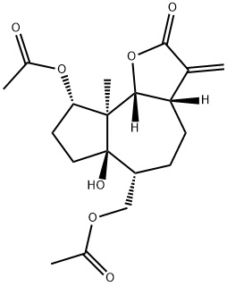 (3aS,9bβ)-Dodecahydro-9α-acetoxy-6α-acetoxymethyl-6aβ-hydroxy-9aα-methyl-3-methyleneazuleno[4,5-b]furan-2-one Structure