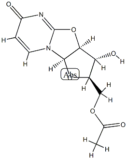 (2R,3aβ,9aβ)-2α-(Acetoxymethyl)-2,3,3a,9a-tetrahydro-3β-hydroxy-6H-furo[2',3':4,5]oxazolo[3,2-a]pyrimidin-6-one Struktur