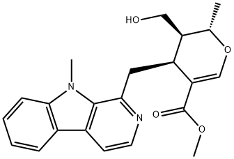(2S)-3α-Hydroxymethyl-3,4-dihydro-2β-methyl-4α-[(9-methyl-9H-pyrido[3,4-b]indol-1-yl)methyl]-2H-pyran-5-carboxylic acid methyl ester Struktur