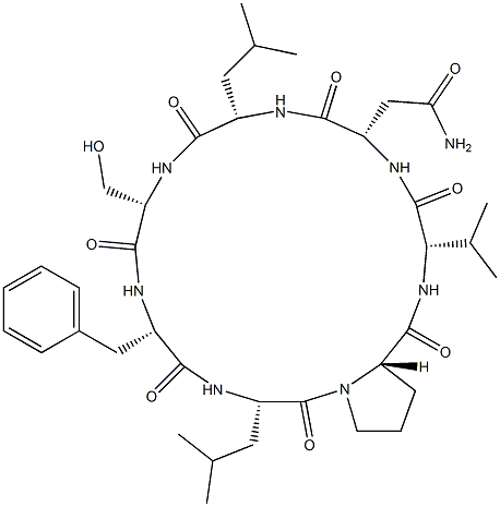 Cyclo(L-Asn-L-Leu-L-Ser-L-Phe-L-Leu-L-Pro-L-Val-) 结构式