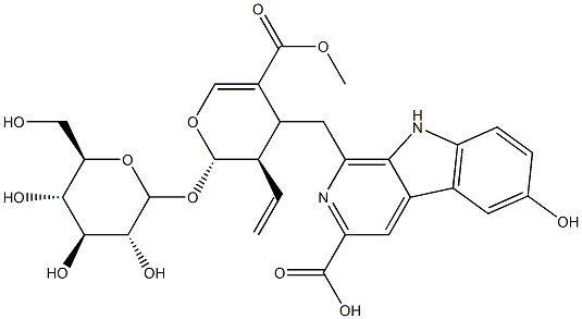 6-Hydroxy-1-[[(2S)-3α-vinyl-2β-(β-D-glucopyranosyloxy)-3,4β-dihydro-5-methoxycarbonyl-2H-pyran-4-yl]methyl]-9H-pyrido[3,4-b]indole-3-carboxylic acid,25455-00-9,结构式