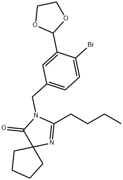 3-(4-Bromo-3-[1,3]Dioxolan-2-Yl-Benzyl)-2-Butyl-1,3-Diaza-Spiro[4.4]Non-1-En-4-One(WXC01975) Structure