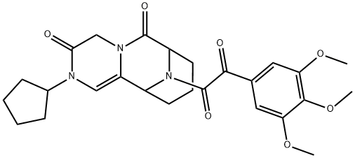 2-Cyclopentyl-8,9,10,11-tetrahydro-12-[2-oxo-2-(3,4,5-trimethoxyphenyl)acetyl]-7,11-imino-2H-pyrazino[1,2-a]azocine-3,6(4H,7H)-dione Structure