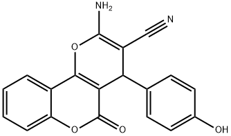 2-amino-4-(4-hydroxyphenyl)-5-oxo-4H,5H-pyrano[3,2-c]chromene-3-carbonitrile,256378-54-8,结构式