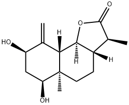 (3S,3aβ,9aβ,9bα)-3a,4,5,5a,6,7,8,9,9a,9b-Decahydro-6β,8β-dihydroxy-3β,5aα-dimethyl-9-methylenenaphtho[1,2-b]furan-2(3H)-one Structure