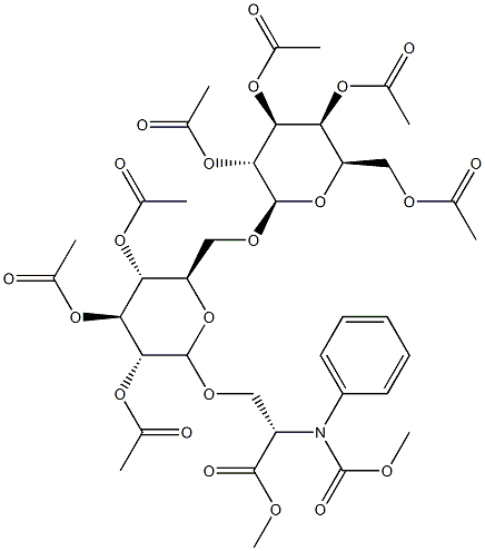 3-[[2-O,3-O,4-O-トリアセチル-6-O-(2-O,3-O,4-O,6-O-テトラアセチル-α-D-ガラクトピラノシル)-β-D-グルコピラノシル]オキシ]-N-[(フェニルメトキシ)カルボニル]-L-アラニンメチル 化学構造式