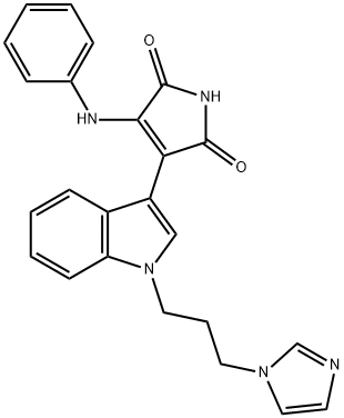 3-[1-[3-(1H-咪唑-1-基)丙基]-1H-吲哚-3-基]-4-(苯氨基)-1H-吡咯-2,5-二酮,257879-35-9,结构式
