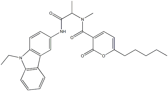 2H-Pyran-3-carboxamide,N-[2-[(9-ethyl-9H-carbazol-3-yl)amino]-1-methyl-2-oxoethyl]-N-methyl-2-oxo-6-pentyl-(9CI),258278-03-4,结构式