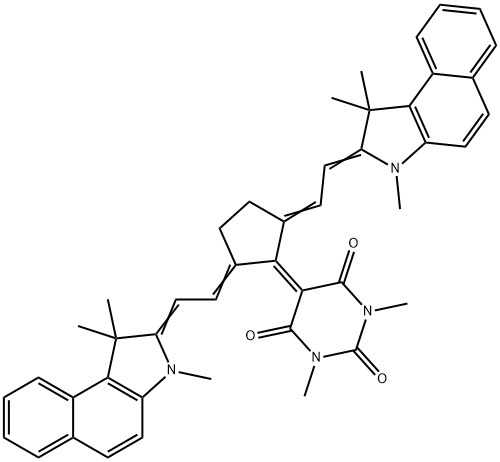 2,4,6(1H,3H,5H)-5-[2,5-Bis[2-(1,3-dihydro-1,1,3-trimethyl-2H-benz[e]indol-2-ylidene)ethylidene]cyclopentylidene]-1,3-dimethylpyrimidinetrione Structure