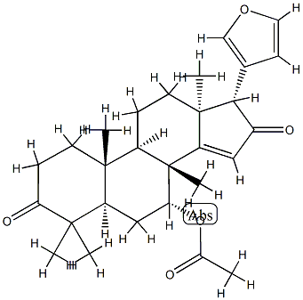 (13α,17α)-7α-(アセチルオキシ)-21,23-エポキシ-4,4,8-トリメチル-24-ノル-5α-コラ-14,20,22-トリエン-3,16-ジオン 化学構造式