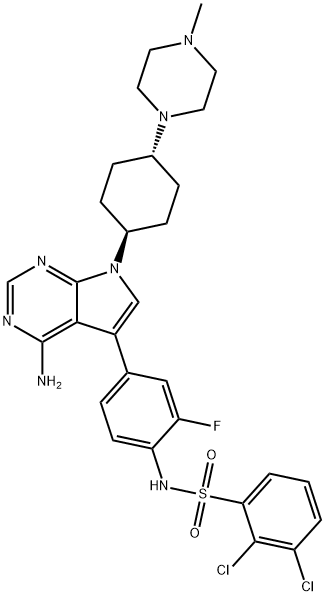 反式-N-[4-[4-氨基-7-[4-(4-甲基哌嗪基)环己基]-7H-吡咯并[2,3-D]嘧啶-5-基]-2-氟苯基]-2,3-二氯苯磺酰胺,262442-90-0,结构式