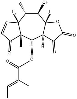 (E)-2-Methyl-2-butenoic acid [(3aS)-2,3,3aα,4,4a,5,7aα,8,9,9aα-decahydro-9β-hydroxy-4aβ,8α-dimethyl-3-methylene-2,5-dioxoazuleno[6,5-b]furan-4α-yl] ester Struktur