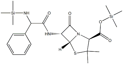 6α-[(R)-Phenyl[(trimethylsilyl)amino]acetylamino]penicillanic acid trimethylsilyl ester Struktur