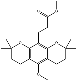 3,4,7,8-テトラヒドロ-5-メトキシ-2,2,8,8-テトラメチル-2H,6H-ベンゾ[1,2-b:5,4-b']ジピラン-10-プロパン酸メチル 化学構造式