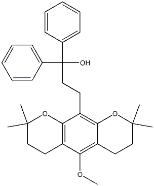 3,4,7,8-Tetrahydro-5-methoxy-2,2,8,8-tetramethyl-α,α-diphenyl-2H,6H-benzo[1,2-b:5,4-b']dipyran-10-(1-propanol) 结构式