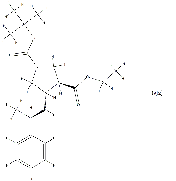 (3R,4S)-1-叔丁基4 - (((R)-1-苯基乙基)氨基)吡咯烷-1,3-二羧酸盐酸盐 结构式