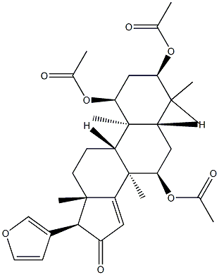 (13α,17α)-1α,3α,7α-トリス(アセチルオキシ)-21,23-エポキシ-4,4,8-トリメチル-24-ノル-5α-コラ-14,20,22-トリエン-16-オン 化学構造式