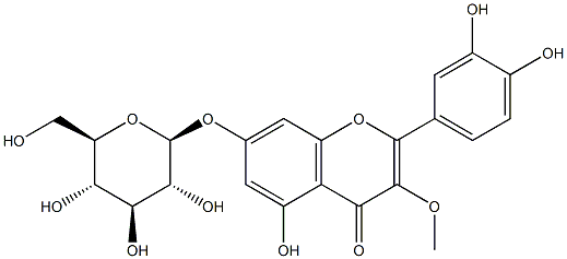 7-(β-D-グルコピラノシルオキシ)-3-メトキシ-5-ヒドロキシ-2-(3,4-ジヒドロキシフェニル)-4H-1-ベンゾピラン-4-オン 化学構造式