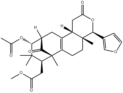 (4R)-10α-アセトキシ-4β-(3-フリル)-1,4,4a,5,6,7,8,9,10,11,12,12bβ-ドデカヒドロ-4aβ,7,9,9-テトラメチル-2,13-ジオキソ-7β,11β-メタノ-2H-シクロオクタ[f][2]ベンゾピラン-8β-酢酸メチル 化学構造式