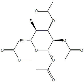 4-Fluoro-1-O,2-O,3-O,6-O-tetraacetyl-4-deoxy-β-D-glucopyranose Struktur