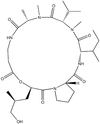 3-[1-(Hydroxymethyl)ethyl]cyclo[D-Lac-L-Pro-L-Ile-N-methyl-L-Val-N-methyl-L-Ala-βAla-],27482-49-1,结构式