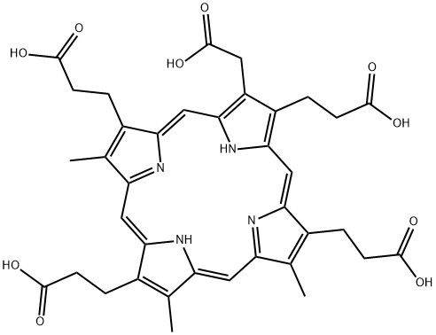 3-(carboxymethyl)-8,13,17-trimethyl-21H,23H-Porphine-2,7,12,18-tetrapropanoic acid,28100-78-9,结构式