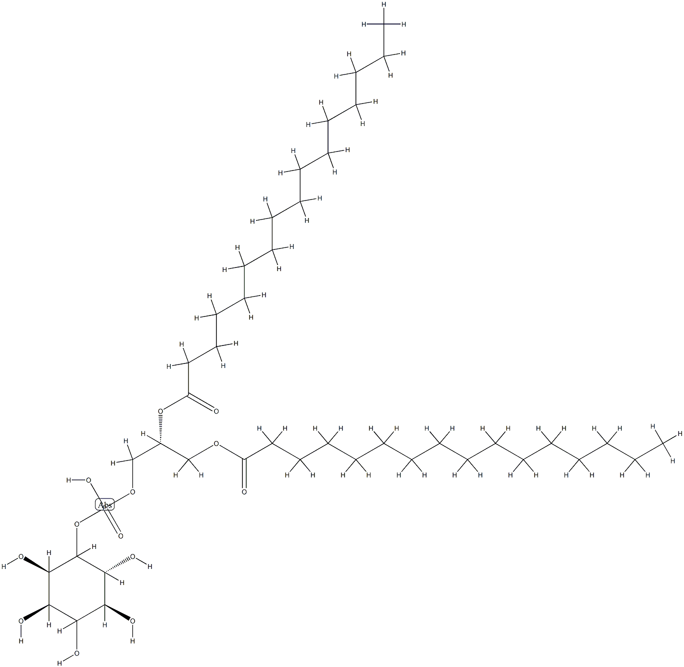 D-myo-Inositol, 1-(2R)-2,3-bis(1-oxohexadecyl)oxypropyl hydrogen phosphate Structure