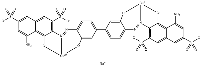tetrasodium [mu-[[3,3'-[(3,3'-dihydroxy[1,1'-biphenyl]-4,4'-diyl)bis(azo)]bis[5-amino-4-hydroxynaphthalene-2,7-disulphonato]](8-)]]dicuprate(4-) Struktur