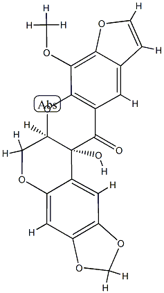 8-Methoxy-13aα-hydroxy-6,6aα-dihydro-1,3-dioxolo[6,7][1]benzopyrano[3,4-b]furo[3,2-g][1]benzopyran-13(13aH)-one,28768-44-7,结构式