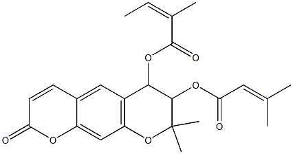 [Z,(-)]-2-Methyl-2-butenoic acid 7,8-dihydro-8,8-dimethyl-7-[(3-methyl-1-oxo-2-butenyl)oxy]-2-oxo-2H,6H-benzo[1,2-b:5,4-b']dipyran-6-yl ester,28812-09-1,结构式