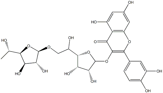 3-[[6-O-(6-Deoxy-β-D-glucofuranosyl)-β-L-mannofuranosyl]oxy]-2-(3,4-dihydroxyphenyl)-5,7-dihydroxy-4H-1-benzopyran-4-one Structure