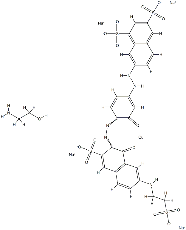 Cuprate(4-), 2-(amino-.kappa.N)ethanol7-3-(hydroxy-.kappa.O)-4-1-(hydroxy-.kappa.O)-3-sulfo-7-(2-sulfoethyl)amino-2-naphthalenylazo-.kappa.N1phenylazo-1,3-naphthalenedisulfonato(6-)-, tetrasodium Struktur