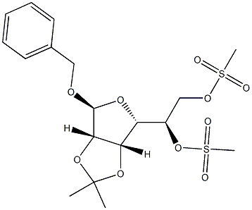 ベンジル2-O,3-O-イソプロピリデン-α-D-マンノフラノシドビス(メタンスルホナート) 化学構造式