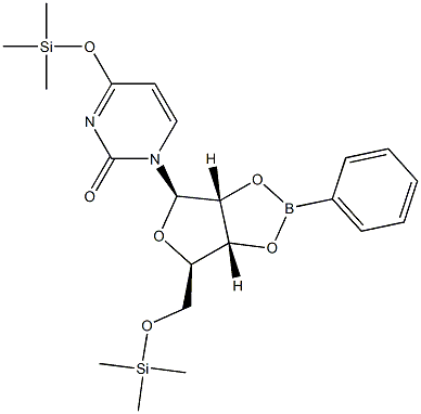 4-(トリメチルシリルオキシ)-1-[5-O-トリメチルシリル-2-O,3-O-(フェニルボランジイル)-β-D-リボフラノシル]-2(1H)-ピリミジノン 化学構造式