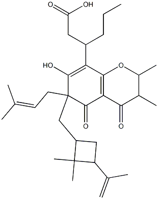 6-[[2,2-Dimethyl-3-(1-methylethenyl)cyclobutyl]methyl]-3,4,6,7-tetrahydro-5-hydroxy-2,3-dimethyl-6-(3-methyl-2-butenyl)-4,7-dioxo-β-propyl-2H-1-benzopyran-8-propionic acid Struktur