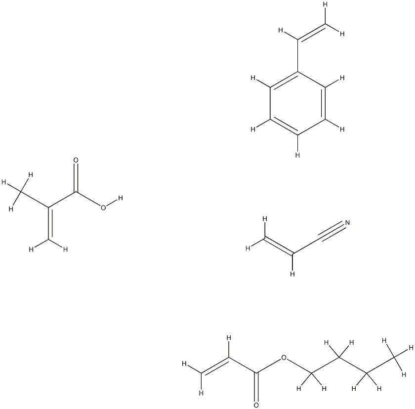 2-甲基-2-丙烯酸与2-丙烯酸丁酯、乙烯基苯和2-丙烯腈的聚合物,29129-78-0,结构式