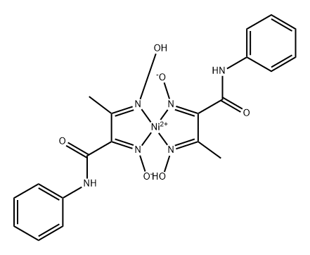 bis[2,3-bis(hydroxyimino)-N-phenylbutyramidato-N2,N3]nickel Struktur