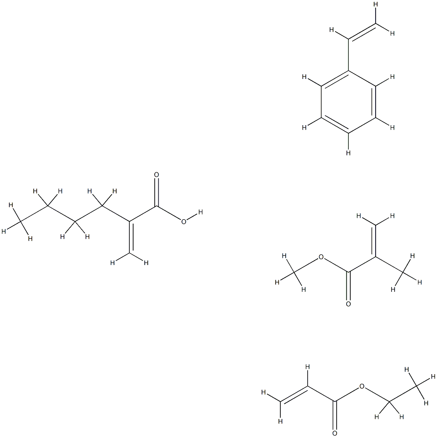 2-Propenoic acid, 2-methyl-, methyl ester, polymer with butyl 2-propenoate, ethenylbenzene and ethyl 2-propenoate Struktur