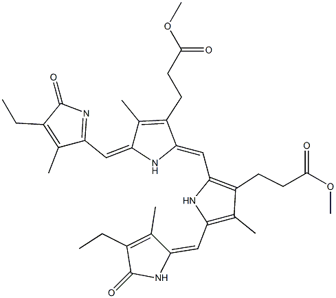 1,19-Dioxo-2,18-diethyl-3,7,13,17-tetramethyl-1,19,21,24-tetrahydro-22H-biline-8,12-bis(propanoic acid methyl) ester,29790-17-8,结构式