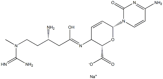 4-[[(S)-3-Amino-5-[(aminoiminomethyl)methylamino]-1-oxopentyl]amino]-1-(4-amino-2-oxo-1(2H)-pyrimidinyl)-1,2,3,4-tetradeoxy-β-D-erythro-2-hexenopyranuronic acid sodium salt,29880-06-6,结构式