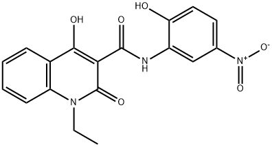 1-ethyl-4-hydroxy-N-{2-hydroxy-5-nitrophenyl}-2-oxo-1,2-dihydro-3-quinolinecarboxamide 化学構造式