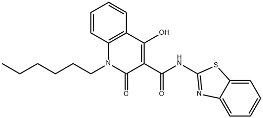 N-(1,3-benzothiazol-2-yl)-1-hexyl-4-hydroxy-2-oxo-1,2-dihydroquinoline-3-carboxamide Structure