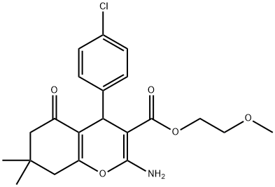 2-methoxyethyl 2-amino-4-(4-chlorophenyl)-7,7-dimethyl-5-oxo-5,6,7,8-tetrahydro-4H-chromene-3-carboxylate 化学構造式