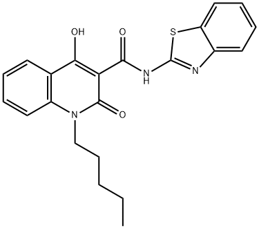 N-(1,3-benzothiazol-2-yl)-4-hydroxy-2-oxo-1-pentyl-1,2-dihydro-3-quinolinecarboxamide 化学構造式