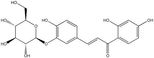 (E)-3-(β-D-グルコピラノシル)オキシ-2',4,4'-トリヒドロキシカルコン 化学構造式