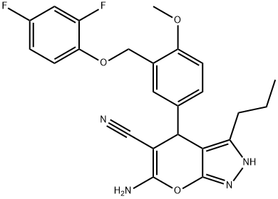 6-amino-4-{3-[(2,4-difluorophenoxy)methyl]-4-methoxyphenyl}-3-propyl-1,4-dihydropyrano[2,3-c]pyrazole-5-carbonitrile Structure