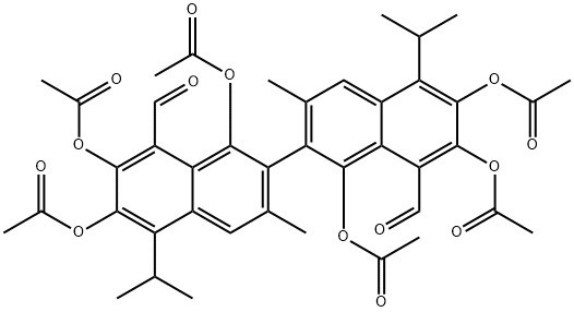 1,1',6',7,7'-ペンタキス(アセチルオキシ)-8,8'-ジホルミル-3,3'-ジメチル-5,5'-ビス(プロパン-2-イル)-[2,2'-ビナフタレン]-6-イル アセタート 化学構造式