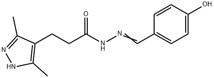 (E)-3-(3,5-dimethyl-1H-pyrazol-4-yl)-N-(4-hydroxybenzylidene)propanehydrazide 结构式