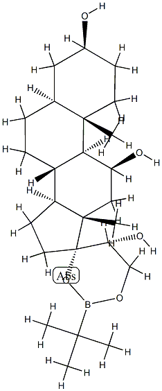 (20R)-17,21-(tert-ブチルボランジイルビスオキシ)-5α-プレグナン-3β,11β,20-トリオール 化学構造式