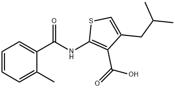 4-isobutyl-2-[(2-methylbenzoyl)amino]-3-thiophenecarboxylic acid 化学構造式